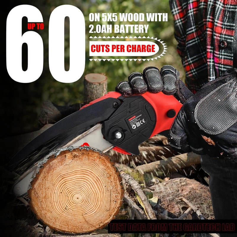 GARDTEC BEST Mini Chainsaw 6 Inch, Cordless Portable Electric Chain Saw Handheld Electric Chainsaws with 2025 Upgraded 4 Chains 2 Batteries Good for Olders, DIYer, Gardeners Continuously 2 Hours Work - Image 2